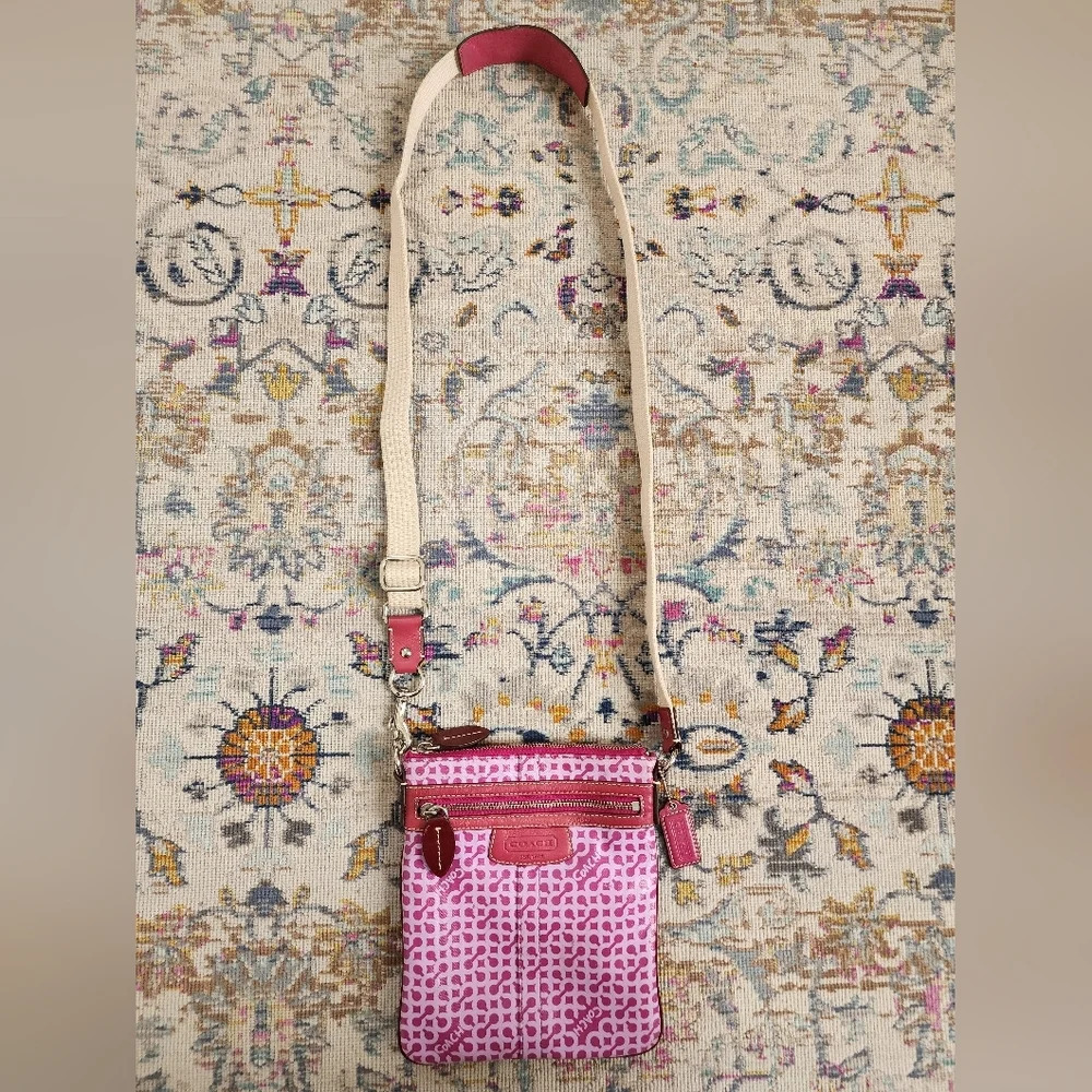 Coach Penelope Op Art Pink Coated Canvas Swingpack Crossbody Bag Handbag Purse - Picture 2 of 16